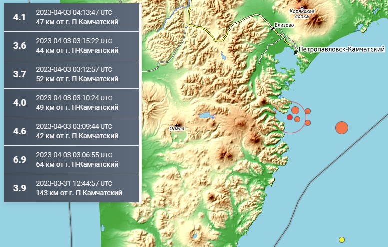 Карта землетрясений онлайн в реальном времени камчатка