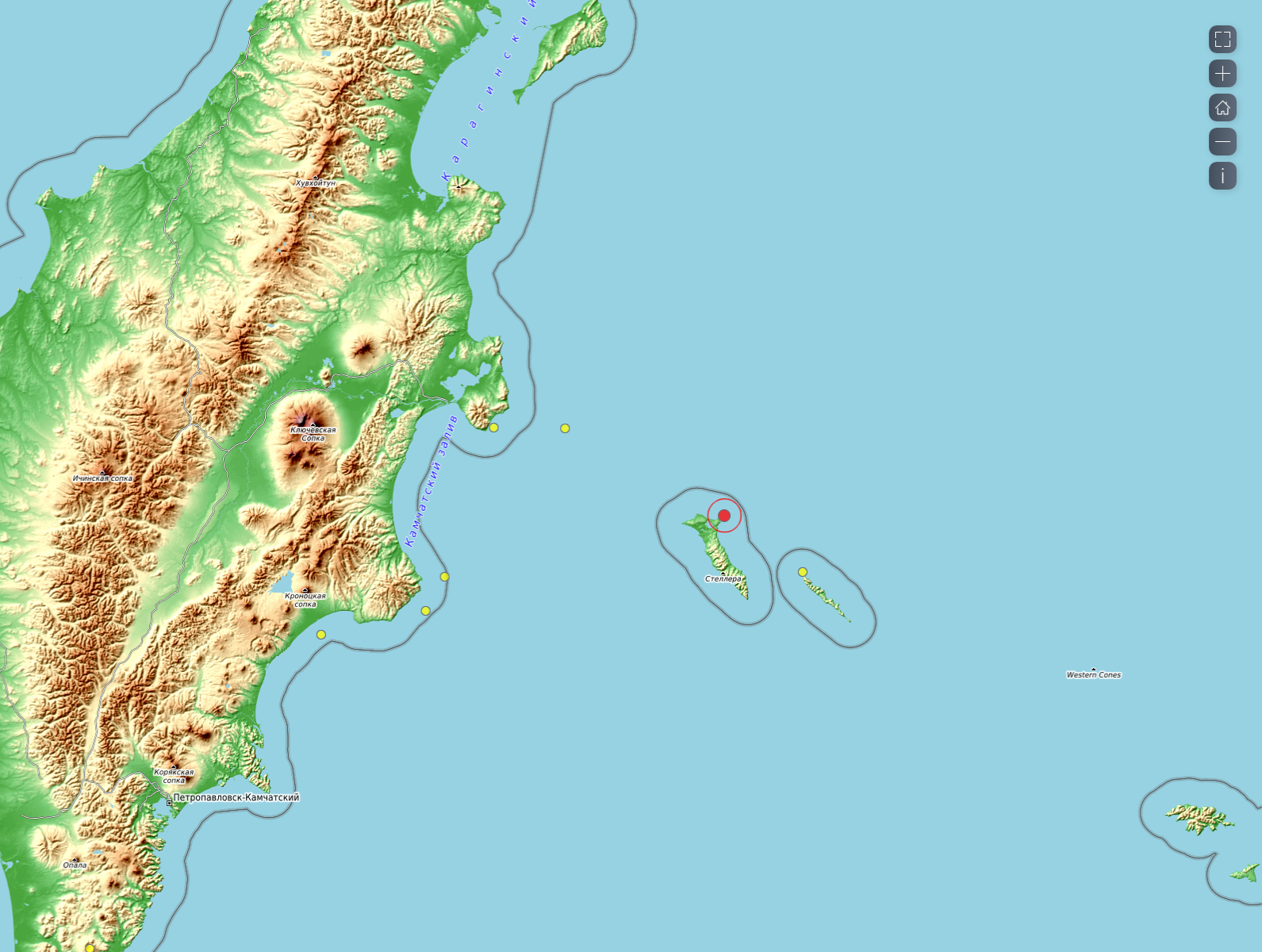 Карта землетрясений онлайн в реальном времени камчатка
