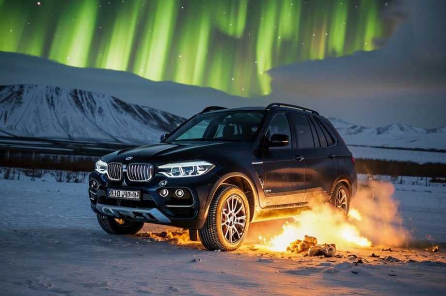 Ревнивец в столице Камчатки спалил BMW X5 своего соперника . Фото: ИИ