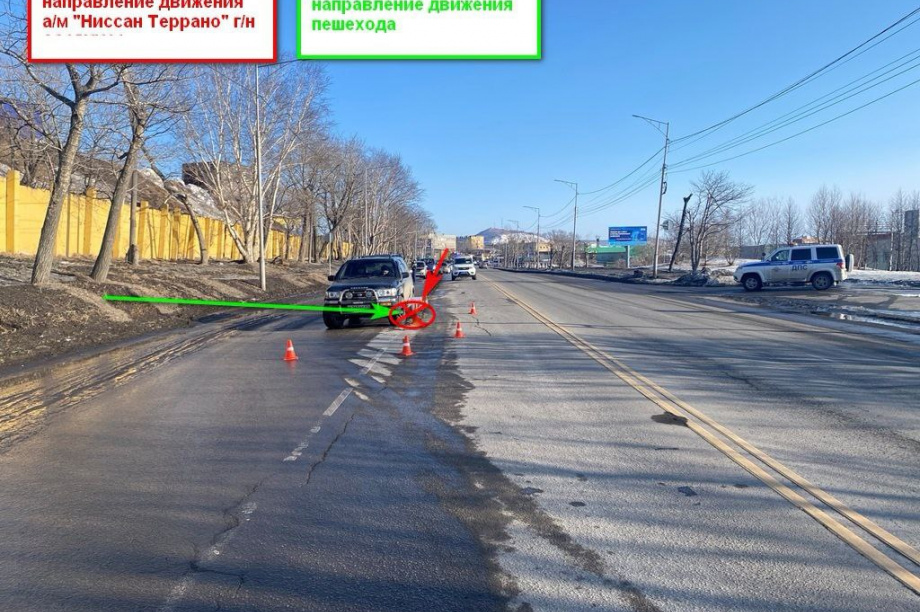 На Камчатке пешеход нарушил правила и попал под колеса внедорожника. Фото: Госавтоинспекция Камчатского края. Фотография 1
