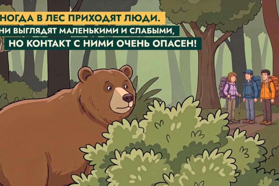 Медведь «объяснил» людям правила поведения в лесу. 