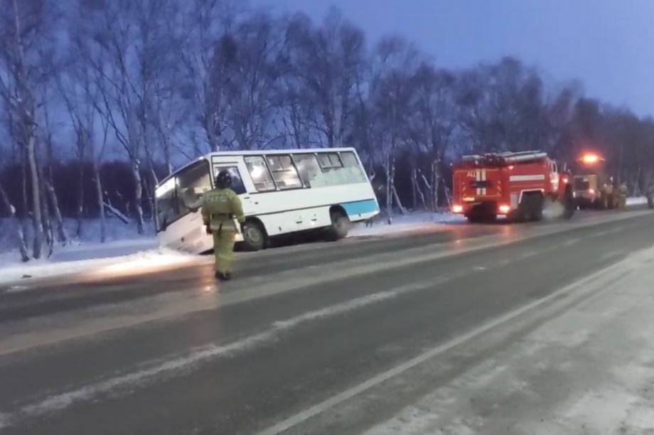 Автобус слетел со скользкой дороги на Камчатке. Фото: соцсети